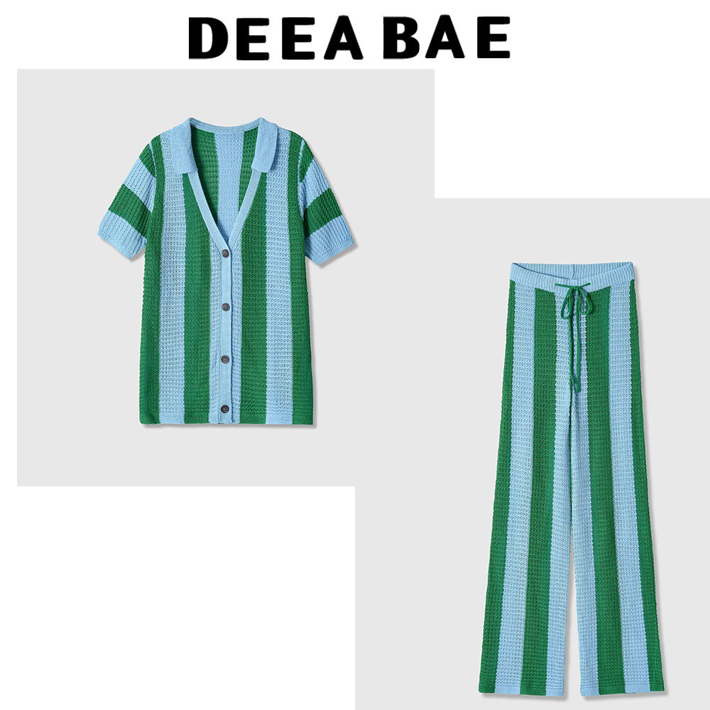 Polo Shirt Slim - DEEABAE 半袖 V ネック ストライプ ニット