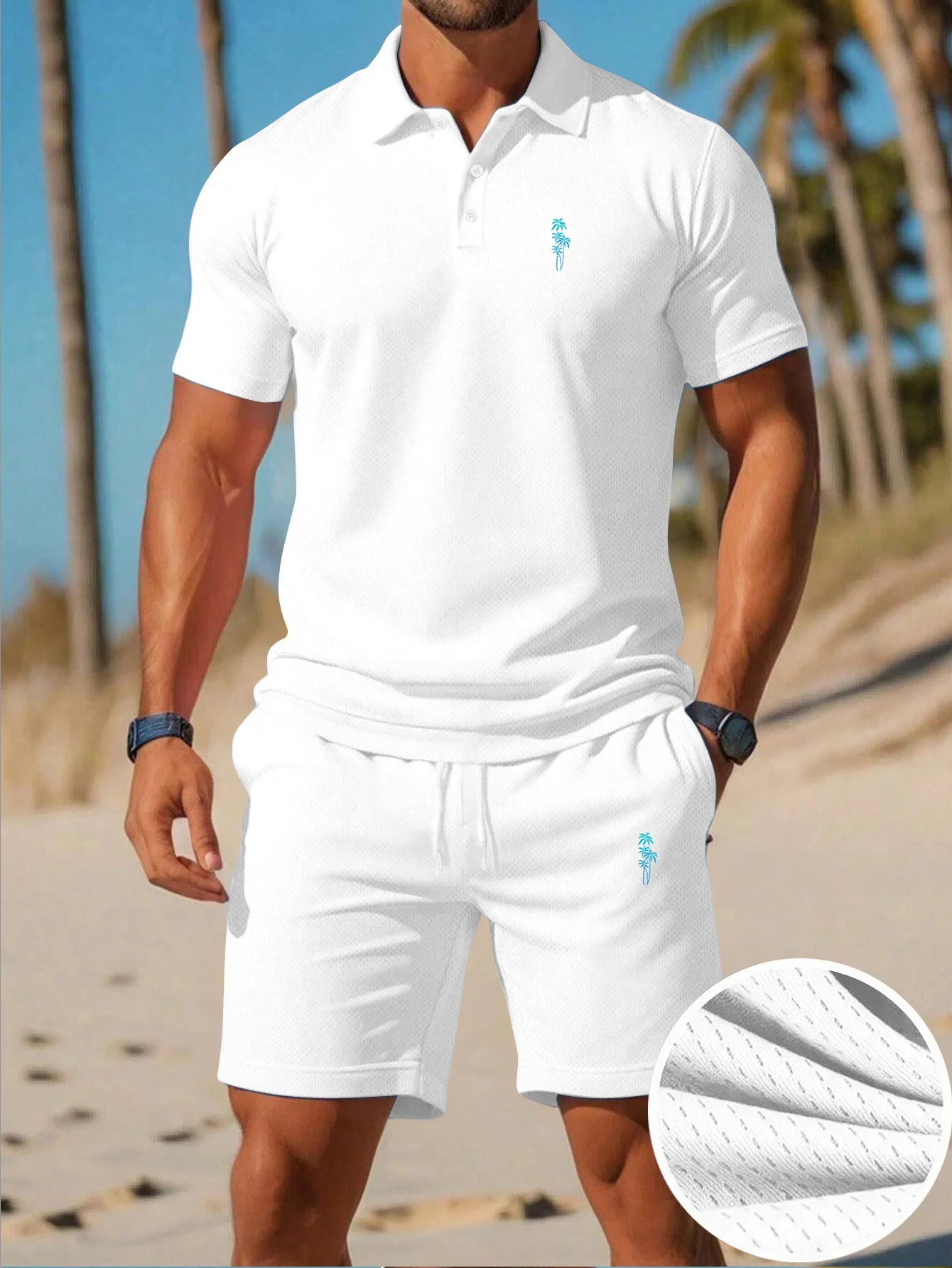 Polo Shirt Slim - 夏の新作メンズポロシャツセット カジュアルスポーティー クールでおしゃれ スリムフィット 通気性のある無地 半袖ショートパンツセット