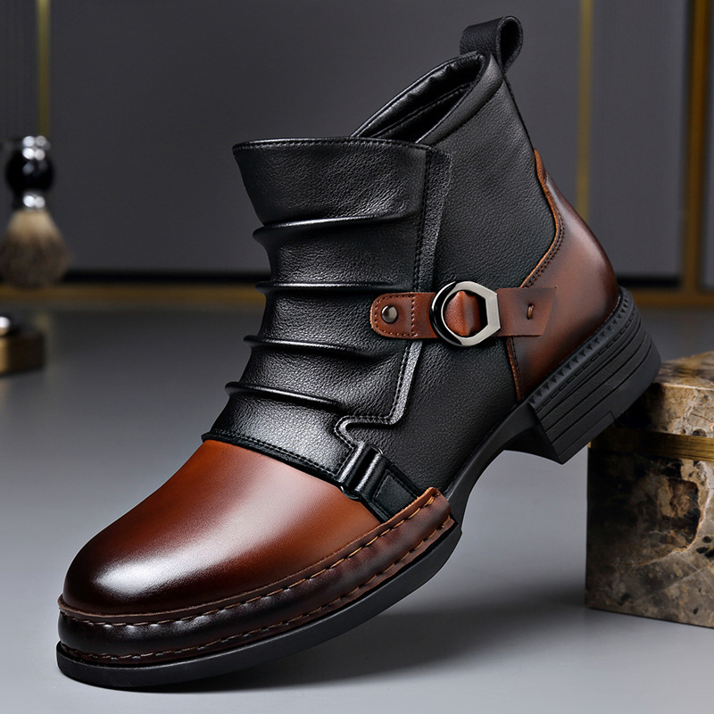 Fashion Men'S Boots - 秋冬レトロアンクルブーツ男性のためのファッションカジュアルサイズジッパーオートバイブーツ男新人デザイナー暖かいプラットフォームシューズ男性