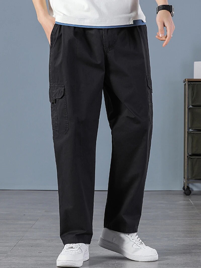 Cargo Jogger Pants - 男性用100% コットンストレートブラックジョガー男性用パンツ屋外オーバーオールカーゴパンツファッションストリートウェアポッケ