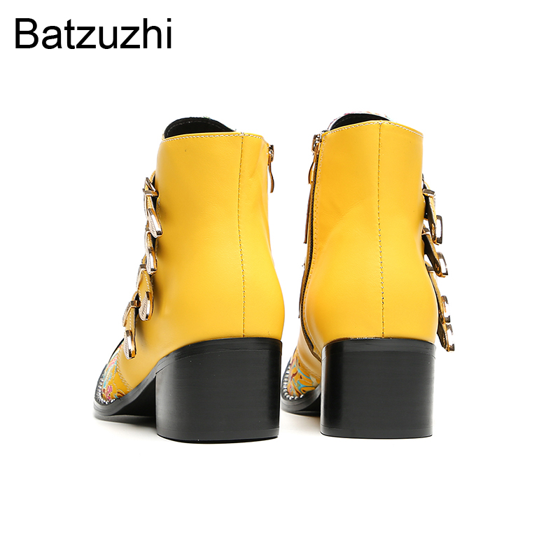Yellow Men'S Fashion - Batzuzhi 6.5cmヒール ファッション イエロー メンズシューズ バックル
