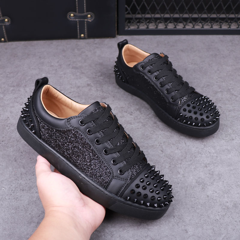 Mens Fashion Dress Shoes - メンズファッションパンクヒップホップドレスリベット靴レースアップオリジナル革靴黒ピンクフラットプラットフォームスニーカーデザイナー靴