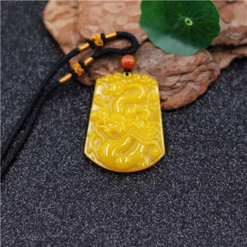 Yellow Men'S Fashion - ドラゴン,ビーズ,ファッションアクセサリー,手彫りの幸運のお守りの形をした中国の翡翠ペンダント