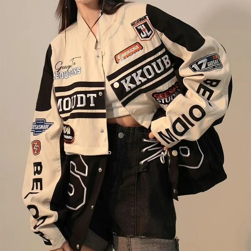 Varsity Jacket Letterman - 女性のための特大のバーシティボンバージャケット,ヴィンテージアメリカンコート,多用途のカジュアルブレザー,原宿ファッションカーディガン,秋
