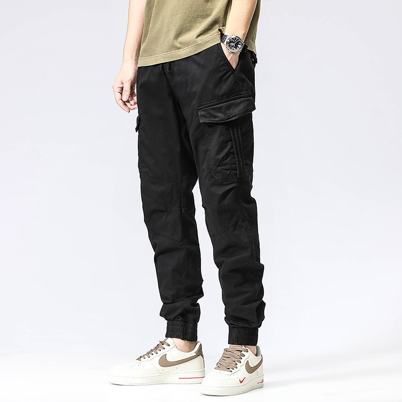 Cargo Jogger Pants - メンズジョガーカーゴパンツ、マルチポケット、伸縮性のある裾、無地、ルーズフィット、ストリートウェア、ドローストリングウエスト、カジュアルワークパンツ
