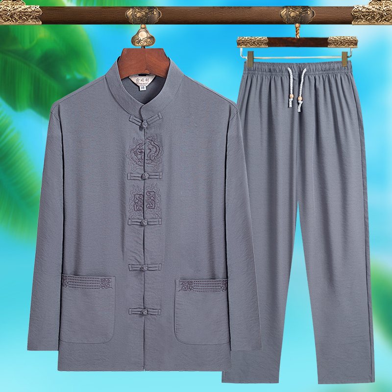 Mens Fashion Wear - 高品質メンズファッショナブルな唐服、純シルク軽量長袖セット、新しい中国風夏服
