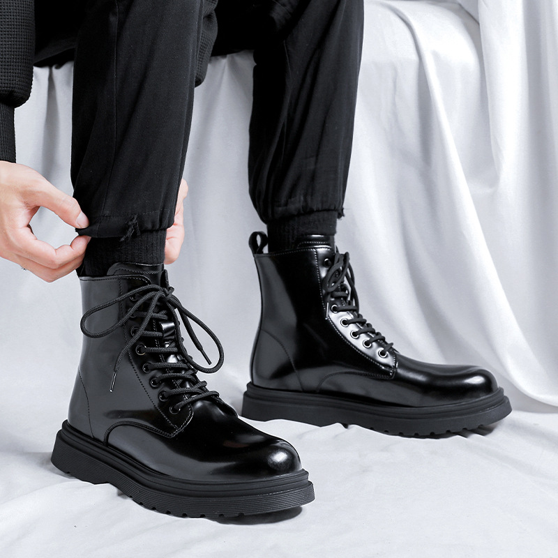 Mens Fashion Dress Shoes - 男性ファッションプラットフォームブーツ黒スタイリッシュなオリジナル革靴カウボーイアンクルブーツパーティーウエディングドレスサイクリングオートバイボタスマン