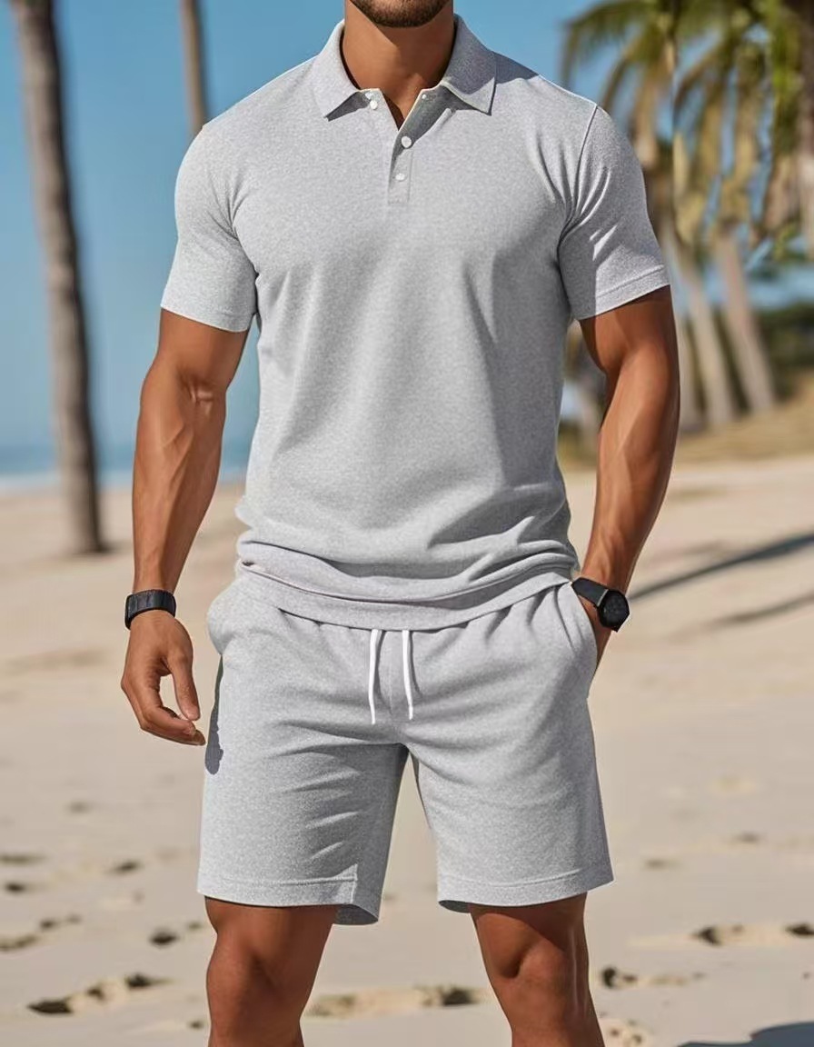 Polo Shirt Slim - 2026年メンズサマーポロシャツセット、カジュアルスポーツ万能スリムフィット半袖ファッションツーピースアウトフィット ﻿