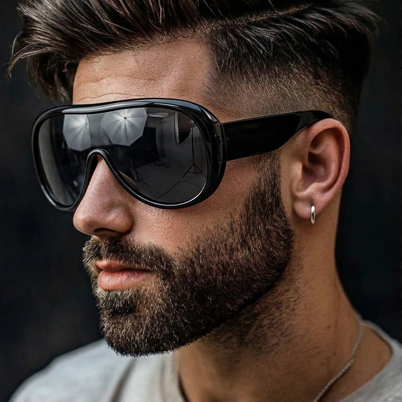 Men'S Fashion Y2K - 特大ワンピースラージフレーム Y2K キャットアイサングラス女性男性用レトロスクエアグラデーションサングラス UV400 装飾シェード