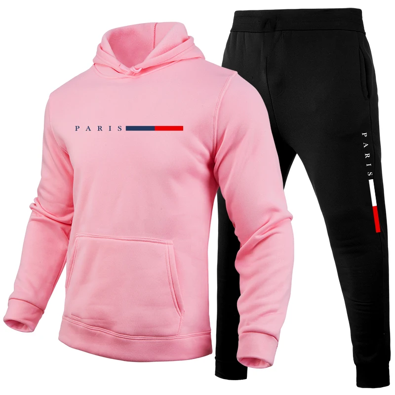Paris Men'S Fashion - 2026年パリファッションメンズセット フード付きスウェットシャツとスウェットパンツ 秋冬デイリーカジュアルスポーツジョギングスーツ アウトドアフーディーアウトフィット
