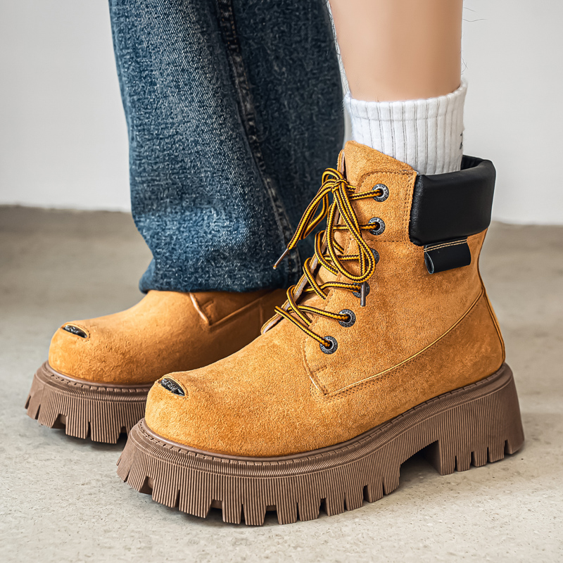 Fashion Men'S Boots - クラシックハイトップブーツアウトドアレザーメンズカジュアルアンクルブーツデザイナープラットフォームワークブーツワイドトゥオートバイブーツザパティラス