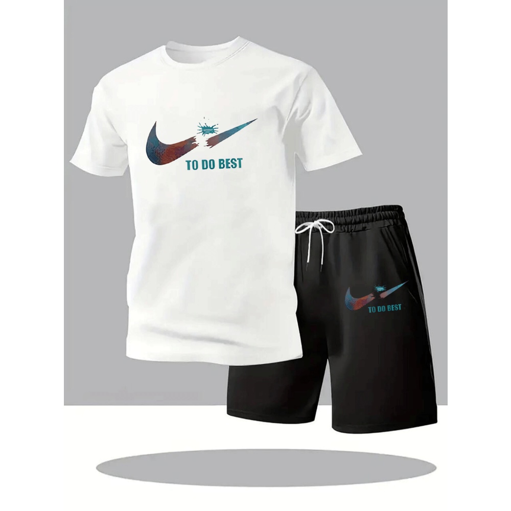 Mens Fashion Wear - 新しい夏のスポーツウェアメンズスーツファッションツーピーススポーツフィットネスランニングカジュアル速乾性半袖ショーツセット男性