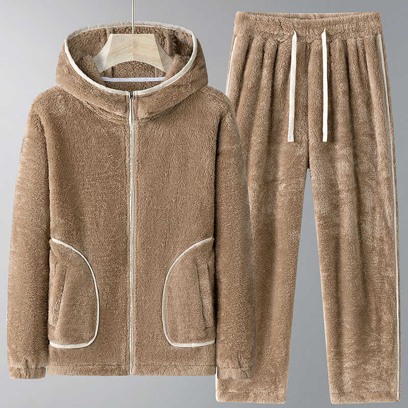 Mens Fashion Casual 2026 - 2026年冬新作メンズフリース厚手パーカーセット、防風防寒、暖かくておしゃれなカジュアルツーピースセット