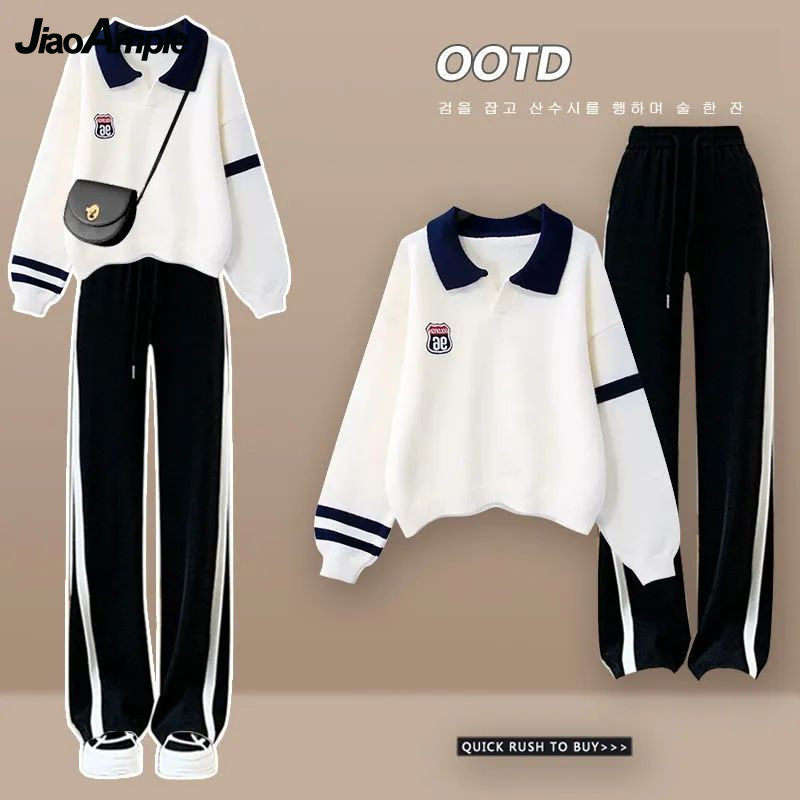 Polo Shirt Slim - 女性 2026 春秋の新作ポロシャツセーター + カジュアルスポーツパンツ 2