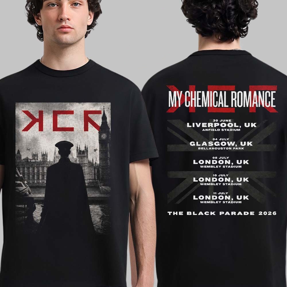 Men'S Fashion Uk 2026 - マイケミカルロマンス ザブラックパレード 2026 ツアー英国新ユニセックス Tシャツ綿男性の女性の人気ファッションファンカジュアル Tシャツ