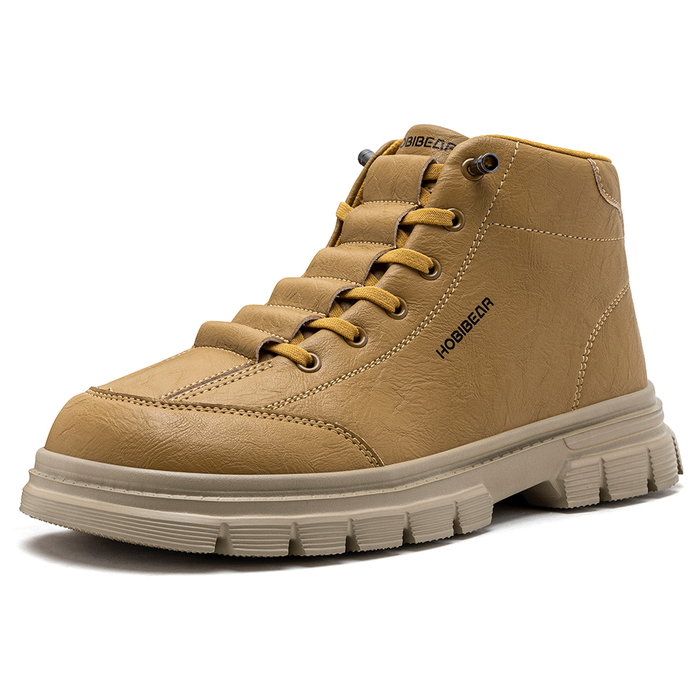 Fashion Men'S Boots - HOBIBEAR メンズ ワイドトゥボックス アンクルブーツ 人工革 厚底
