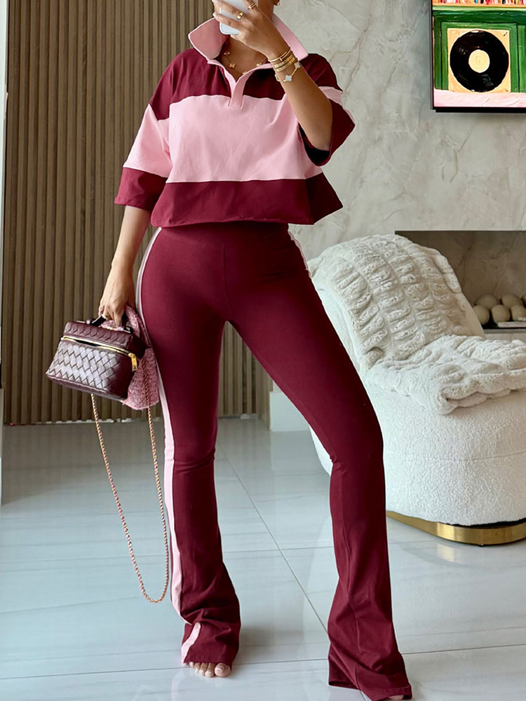 Polo Shirt Slim - ドイエール アクティブウェア ストライプ 2ピースセット 女性用トラックスーツ フィットネス
