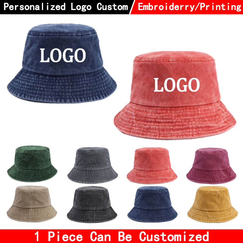 Men'S Fashion Logo - カスタムロゴ入りデニムバケットハット ファッションウォッシュドデニムキャップ デザイン メンズ パナマハット レディース