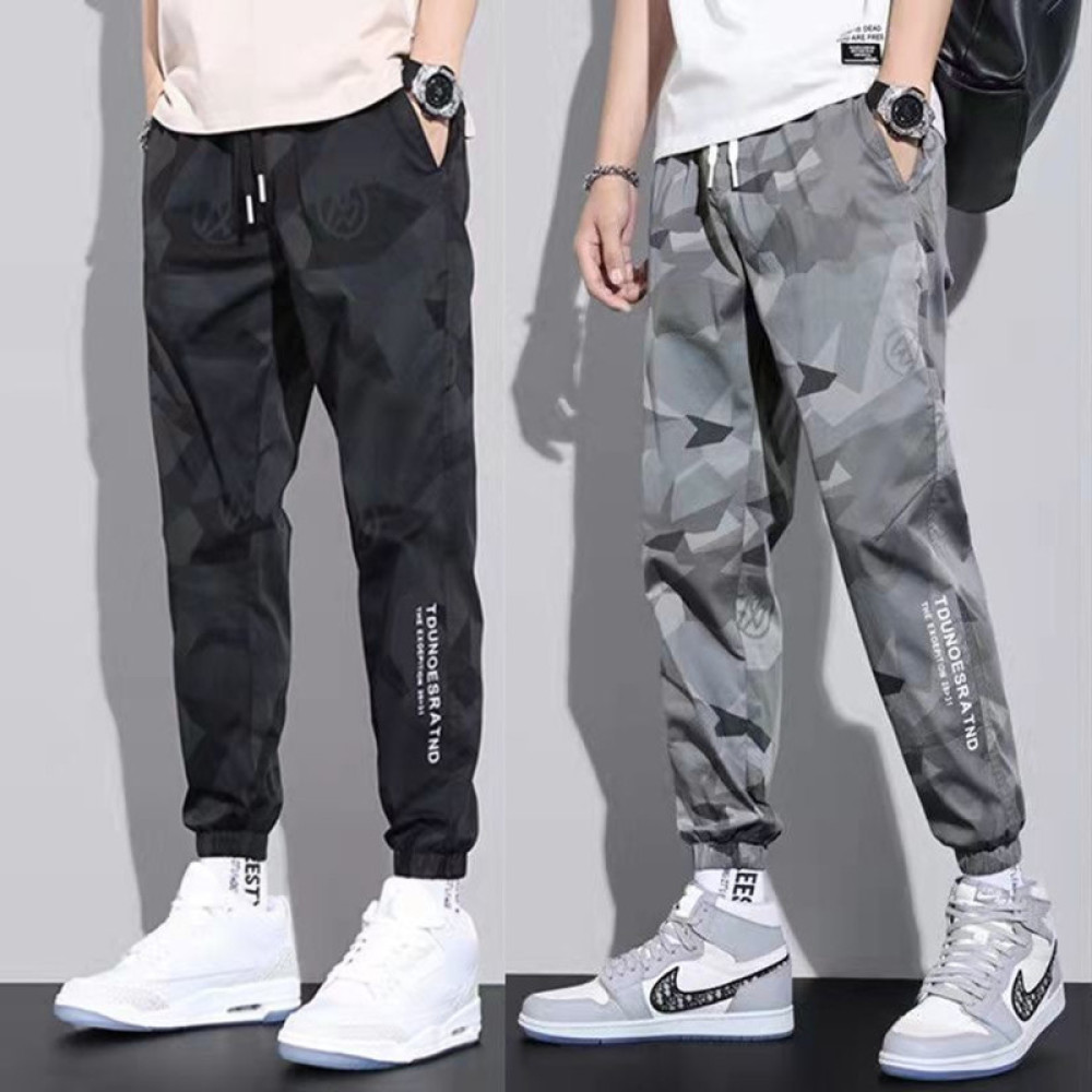 Mens Fashion Camo Pants - メンズカモフラージュジョガーパンツ 夏用 薄手アイスシルク スウェットパンツ カジュアル ルーズ