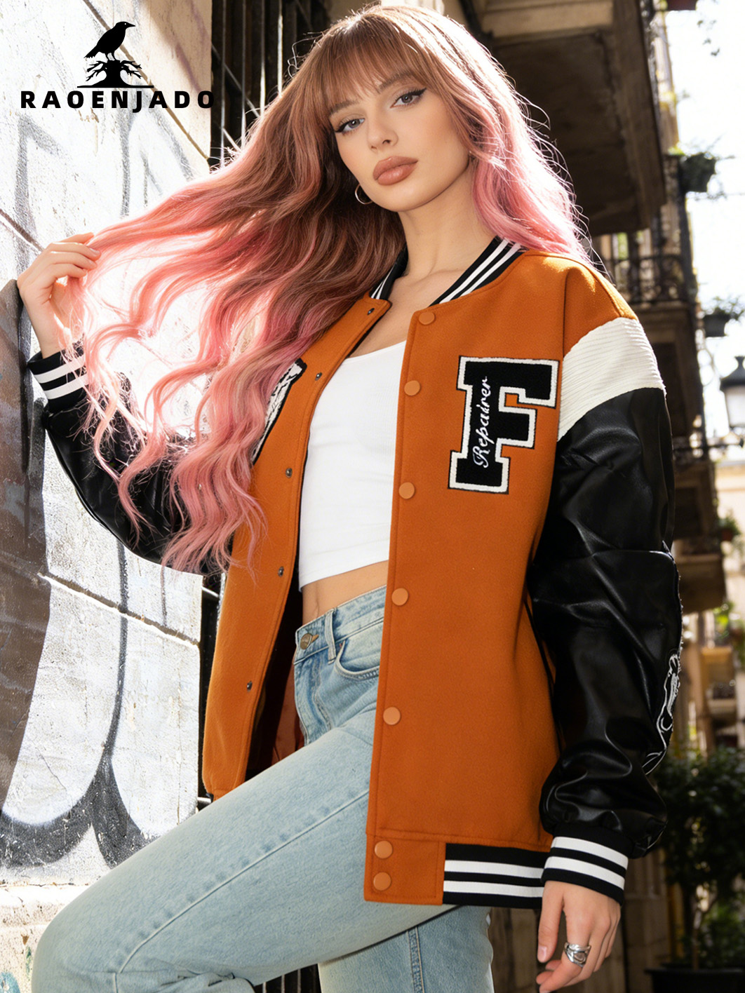 Varsity Jacket Letterman - レディースカジュアルバーシティジャケット、野球レターマンコート、バーシティストリートウェアアウター、精巧な刺繍とフェイクレザーの袖付き