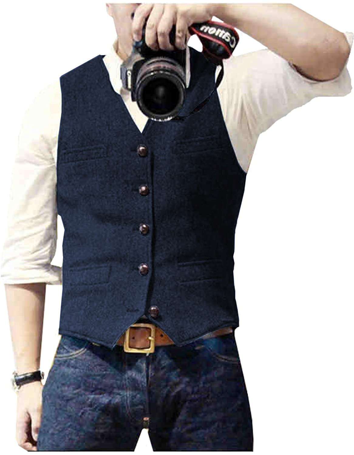 Formal Waistcoat Vest - メンズスーツベスト Vネック ウール ヘリンボーンツイード カジュアルベスト フォーマルビジネスベスト