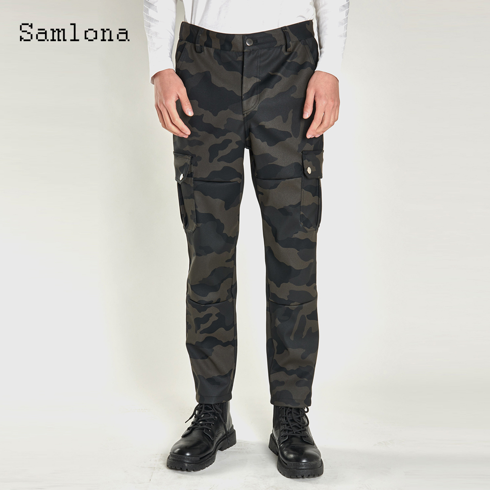 Mens Fashion Camo Pants - 2025 メンズスタンドポケットファッション Pu レザーパンツ屋外迷彩カーゴパンツプラスサイズ 5xl メンズヴィンテージラテックスストレートパンツ新