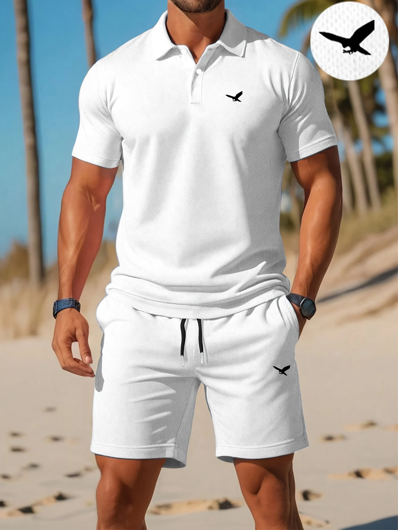 Polo Shirt Slim - 夏の新作メンズポロシャツセット カジュアルスポーティー クールでおしゃれ スリムフィット 通気性のある無地 半袖ショートパンツセット