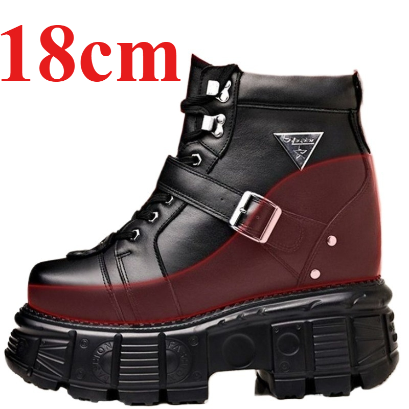 Fashion Men'S Boots - 本革オートバイブーツ靴男性用 18 センチメートルエレベーターブーツ宴会ホストステージバーデート俳優レジャー増加靴