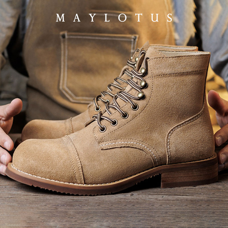Fashion Men'S Boots - スエードブーツ グッドイヤーウェルト製法 モーターサイクル ラギッド ヘリテージブーツ ヴィンテージスエードレザー