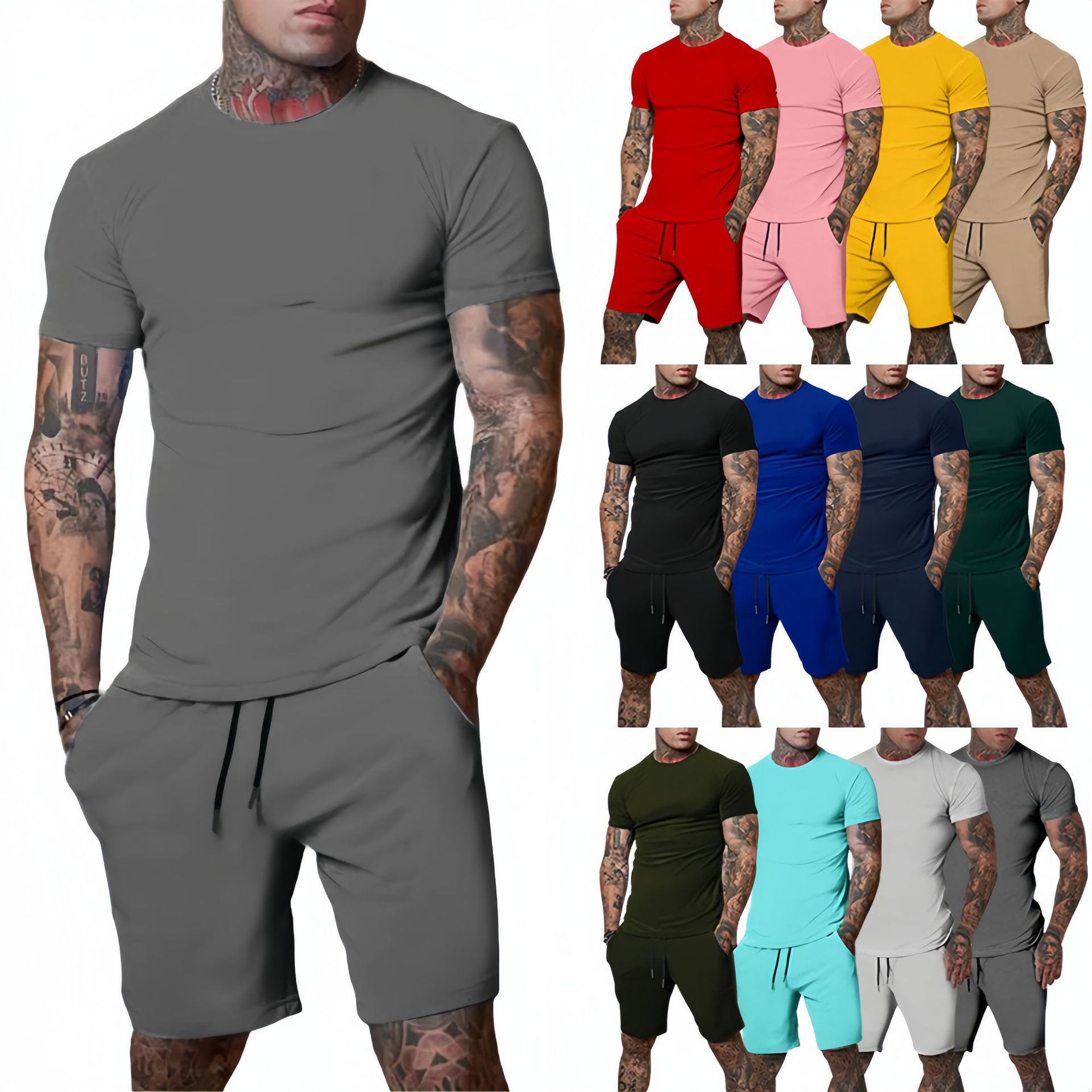 Mens Fashion Wear - おしゃれでカジュアルな夏のアウトドアスポーツスーツ メンズ通気性Tシャツショーツ カジュアルでおしゃれなツーピースセットトラックスーツ