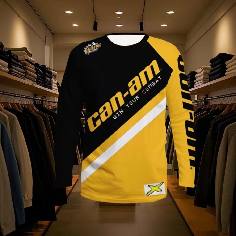 Fashion Mens Shirt - バイクレース用長袖ラウンドネックTシャツ、男女兼用、ファッショナブルなCan Amチーム長袖Tシャツ、スポーツメンズウェア