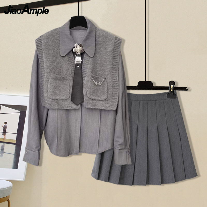 Polo Shirt Slim - 女性用ニットベスト,2ピースセット,プレッピースタイル,トレンディなブラウス,ミニ衣装,2022服