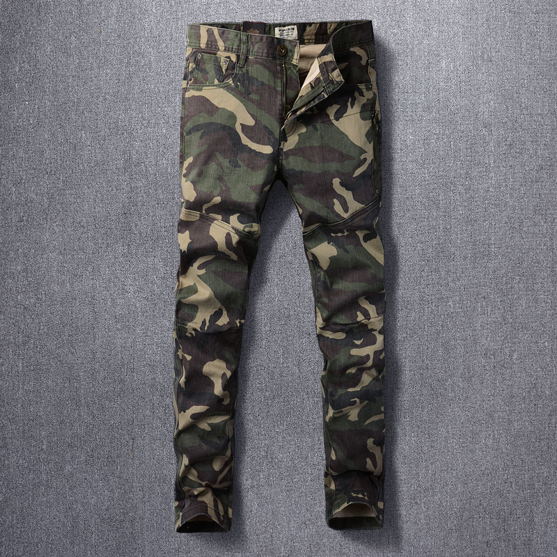 Mens Fashion Camo Pants - デザイナーファッション男性ジーンズ高品質迷彩ストレッチスリムフィットヴィンテージジーンズ男性サイドポケットスプライシングヒップホップデニムペンシルパンツ
