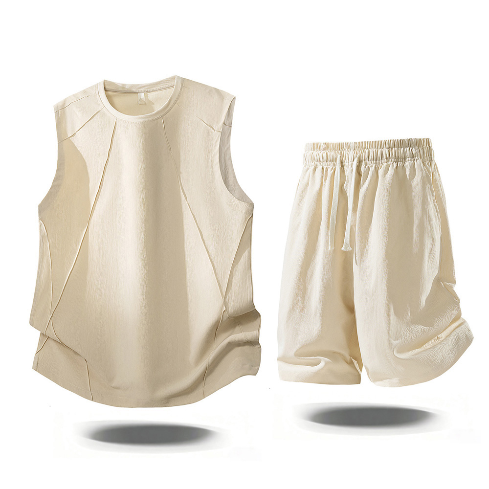 Mens Fashion Casual 2026 - メンズカジュアルツーピースセットアップ 2026夏ファッション ノースリーブタンクトップと伸縮性ウエストショーツ 男性用デイリーウェア アスレチックジムセット