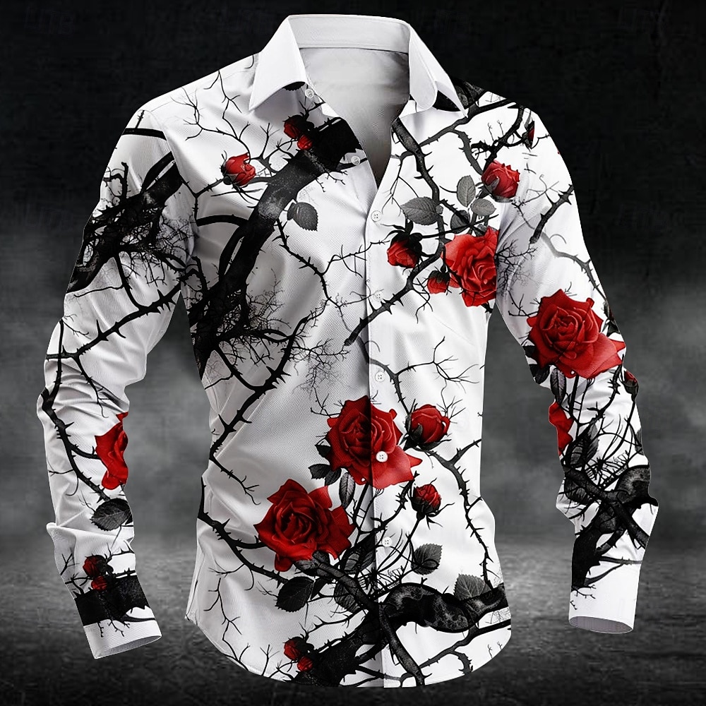 Fashion Mens Shirt - ファッション梅の花柄 3d プリント男性長袖シャツアートシャツ秋カジュアルシングルブレストブラウス紳士服