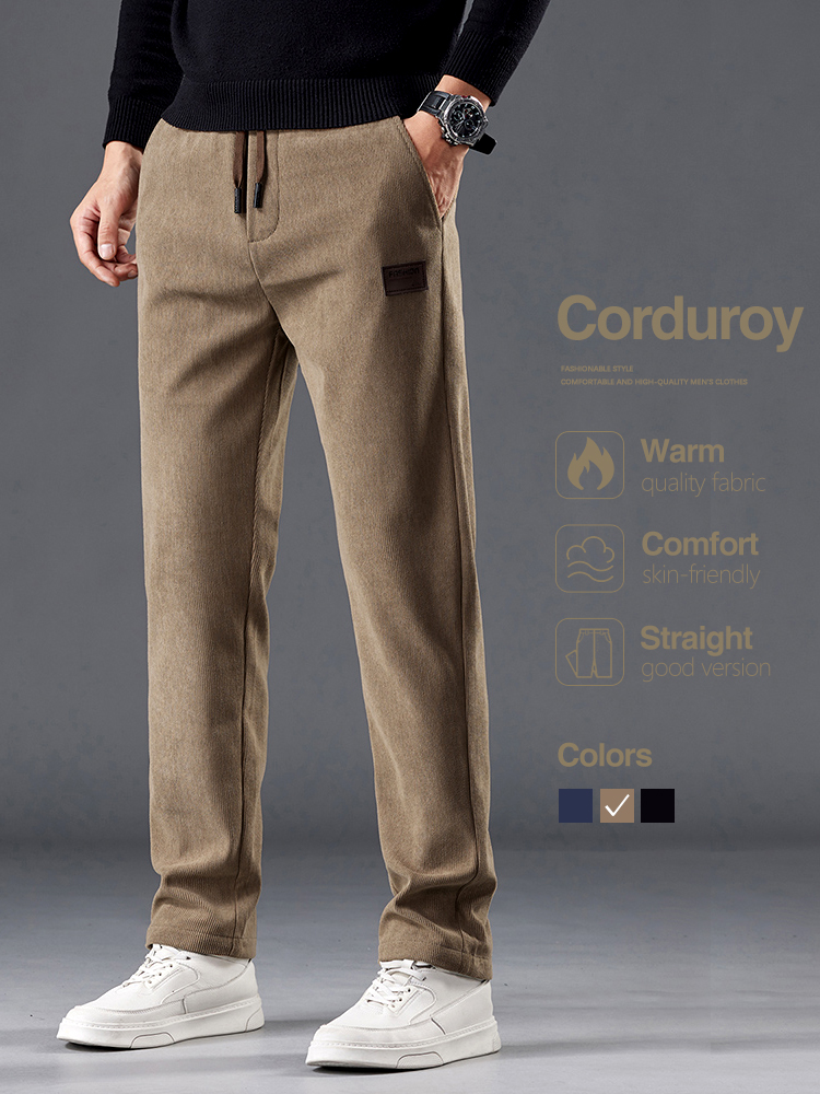 Men'S Fashion Khaki Pants - メンズコーデュロイパンツ秋の新弾性ウエストソフトで快適なファッション韓国ストレートジョガーパンツカーキブルーブラック