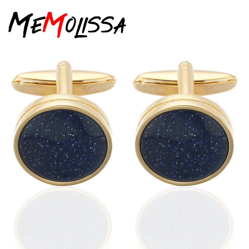 Men'S Fashion Over 60 - Memolissa 2019 新着ハイエンドブルー砂岩カフスゴールドバック石古典的な男性のビジネスシャツカフス