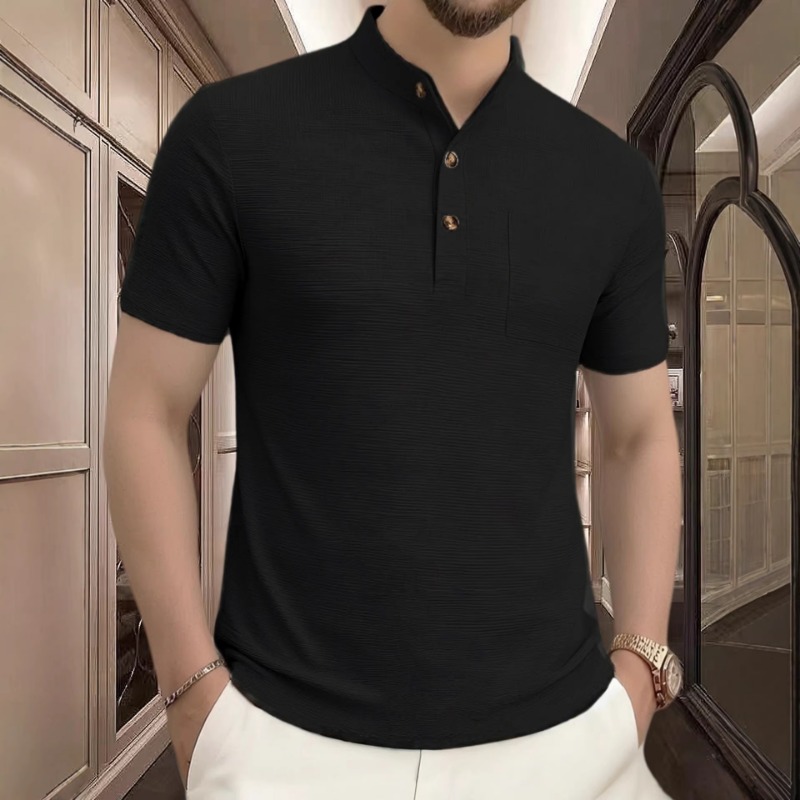 メンズサマーカジュアルヘンリーネック半袖Tシャツ、通気性のあ - Mens Fashion Wear のレビューと価格