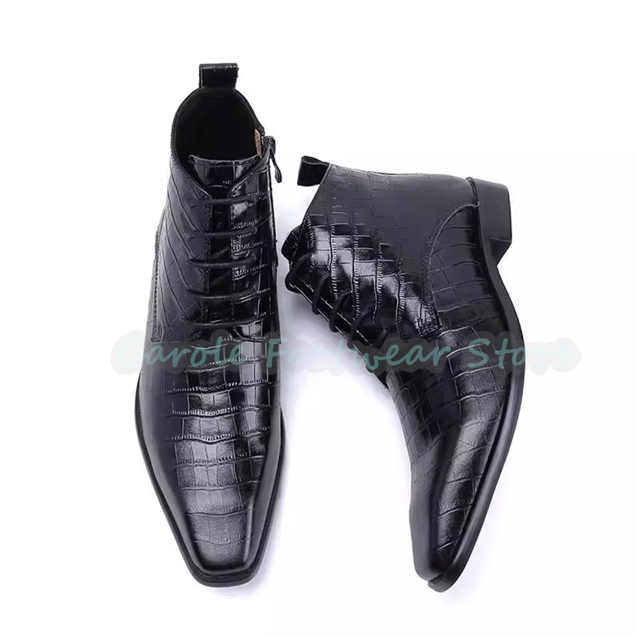 ファッション本革アンクルブーツ男性用ポインテッドトゥチャンキ - Mens Fashion Dress Shoes のレビューと価格