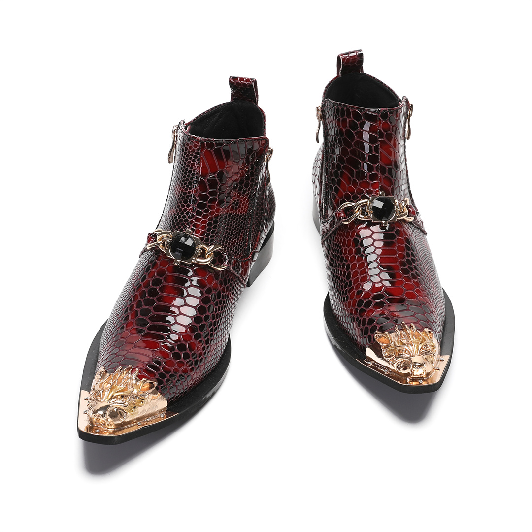 メンズファッションメタルポインテッドトゥ本革アンクルブーツ、 - Mens Fashion Dress Shoes のレビューと価格
