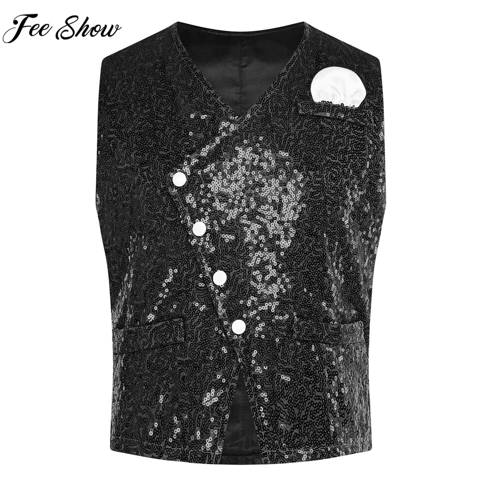 キッズボーイズ光沢のあるスパンコール紳士ベストラテンジャズダ - Formal Waistcoat Vest のレビューと価格