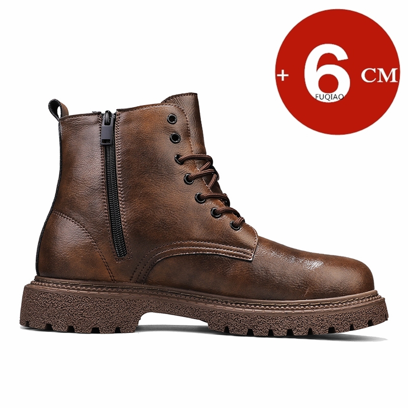 6cm身長アップ効果のあるメンズブーツ、レザー製、アウトドア - Fashion Men'S Boots のレビューと価格