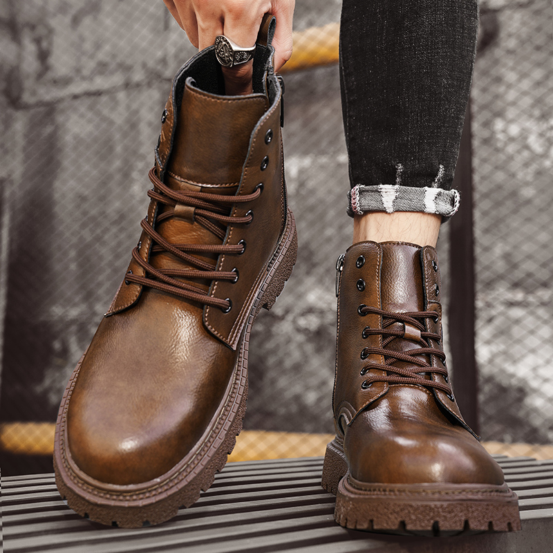 6cm身長アップ効果のあるメンズブーツ、レザー製、アウトドア - Fashion Men'S Boots のレビューと価格