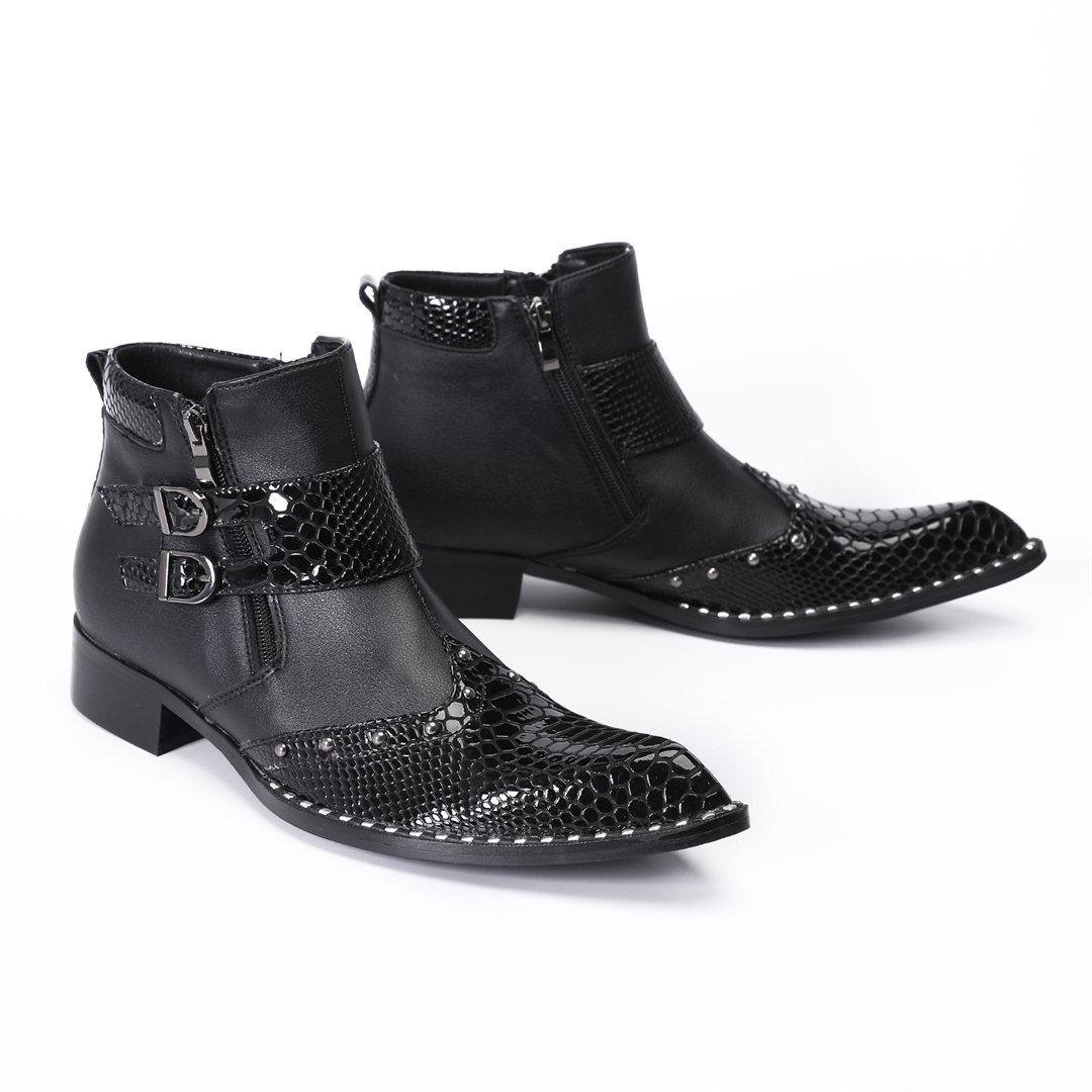 ファッションリベットポインテッドトゥメンズ本革オートバイアン - Mens Fashion Dress Shoes のレビューと価格