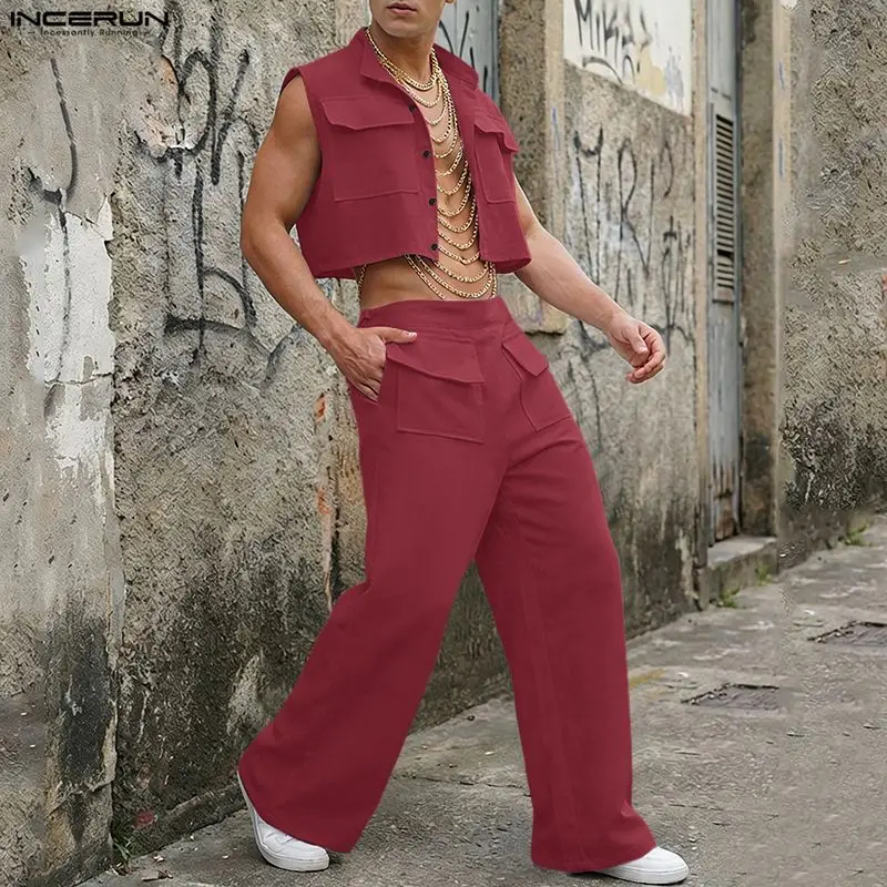 INCERUN 男性セット固体ノースリーブクロップトップスシ - Mens Fashion Casual 2026 のレビューと価格