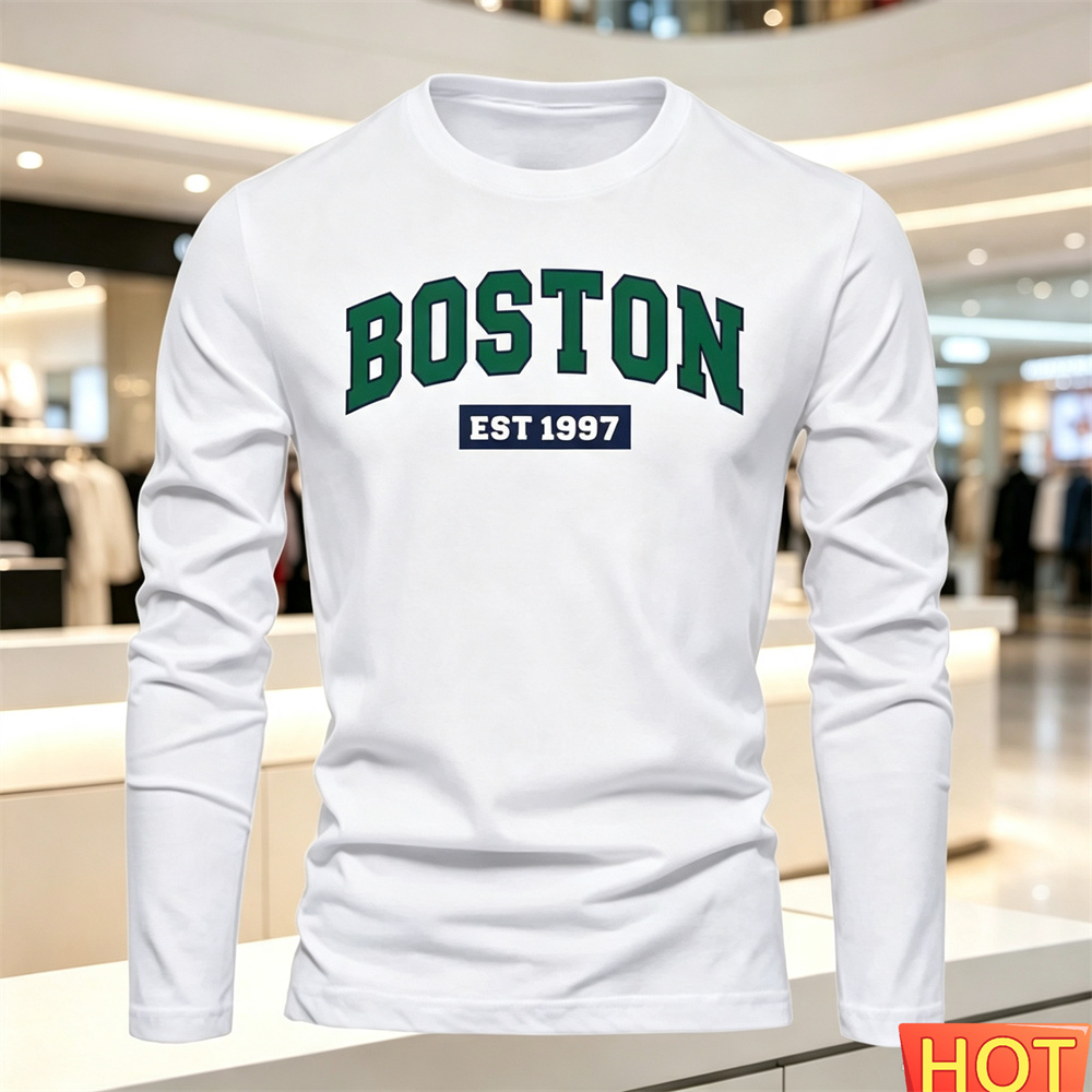 秋夏メンズ長袖 Tシャツレターパターンラウンドネック Tシャ - Fashion Mens Shirt のレビューと価格