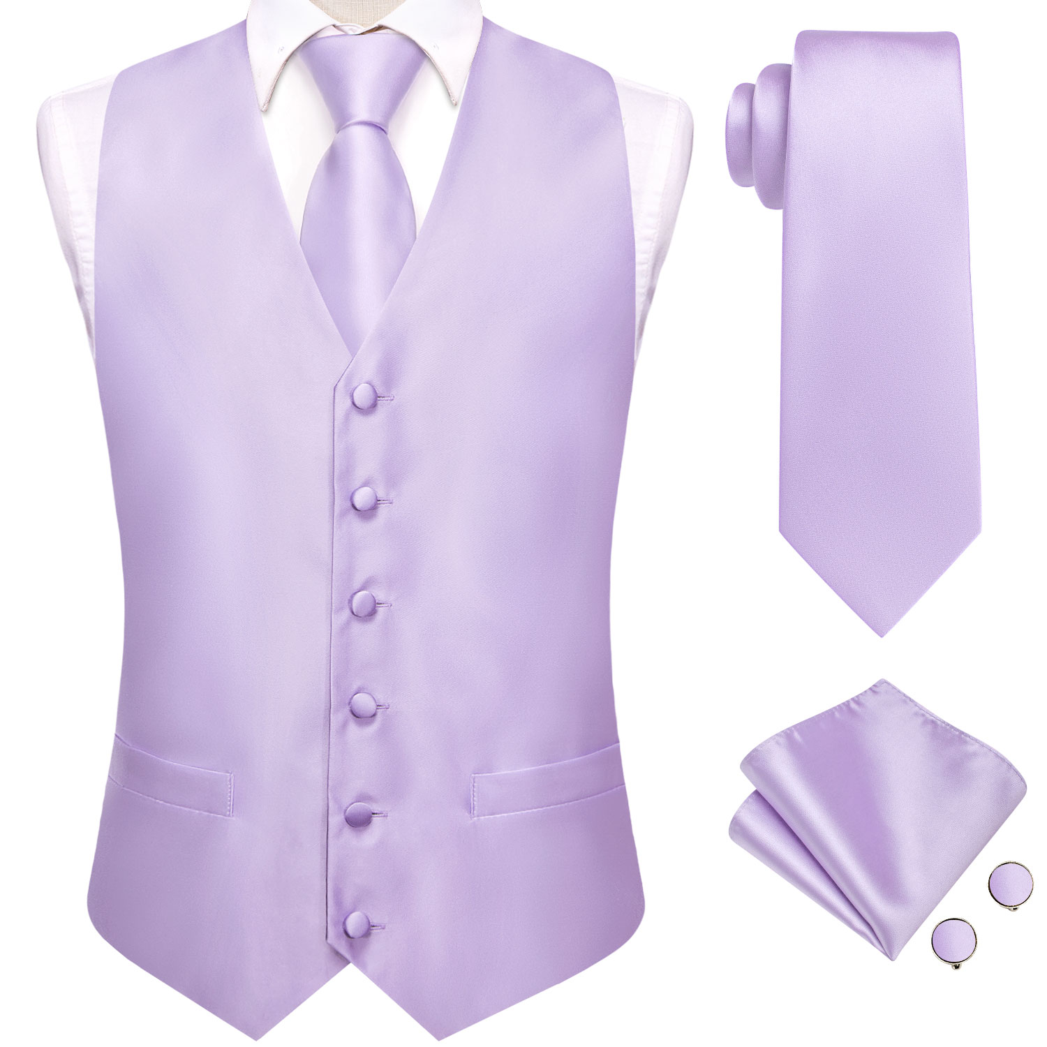 ハイタイソリッドボイレットライラックメンズスーツベスト4ピー - Formal Waistcoat Vest のレビューと価格