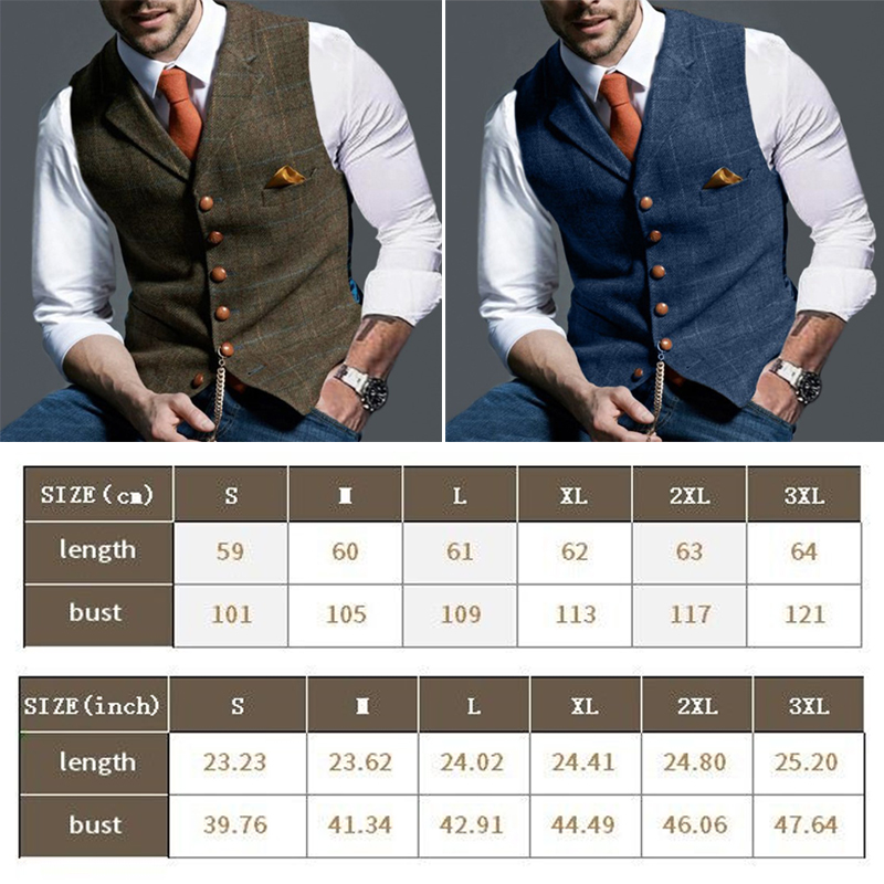 男性のためのファッショナブルなツイードチェッカーネックベスト - Formal Waistcoat Vest のレビューと価格