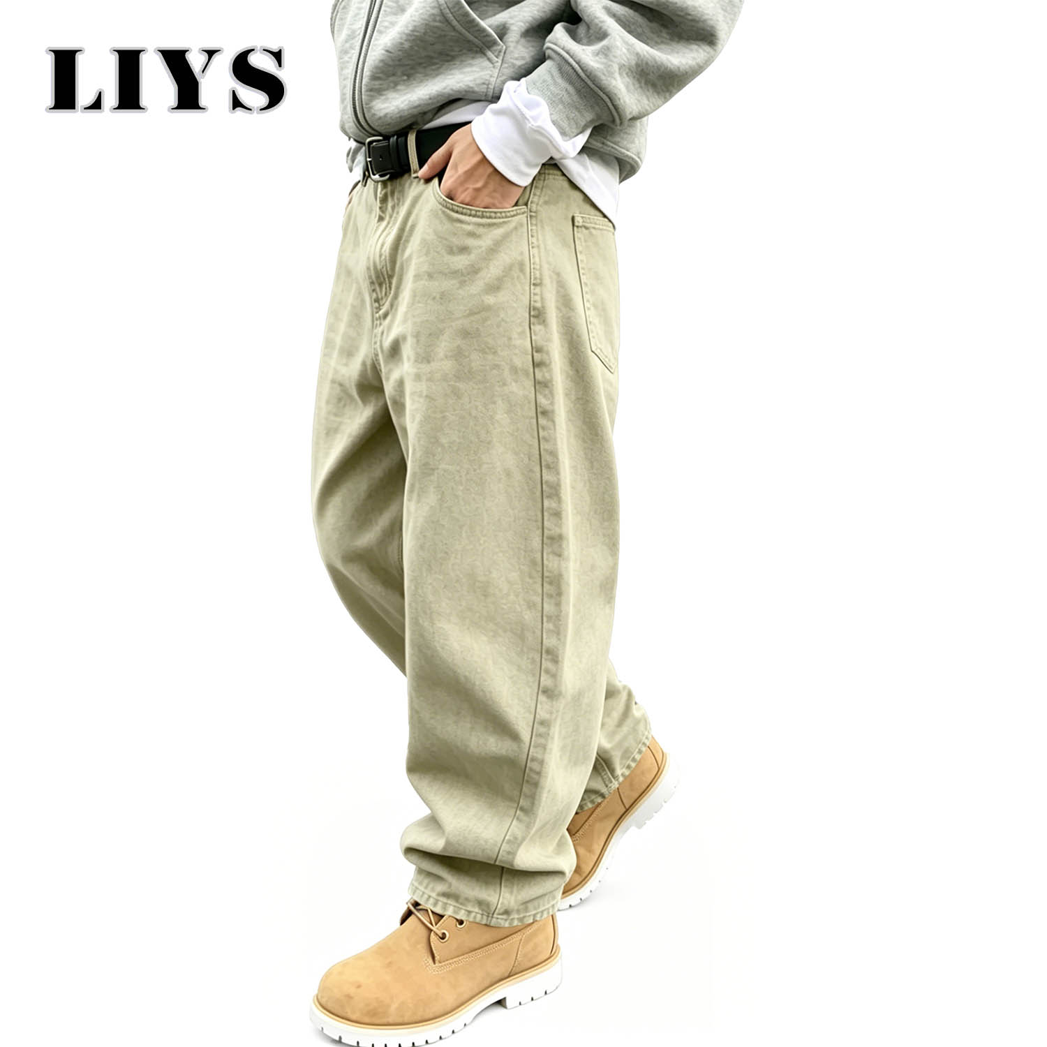 LIYS メンズ アメリカン レトロ ライト カーキ ワイド - Men'S Fashion Khaki Pants のレビューと価格