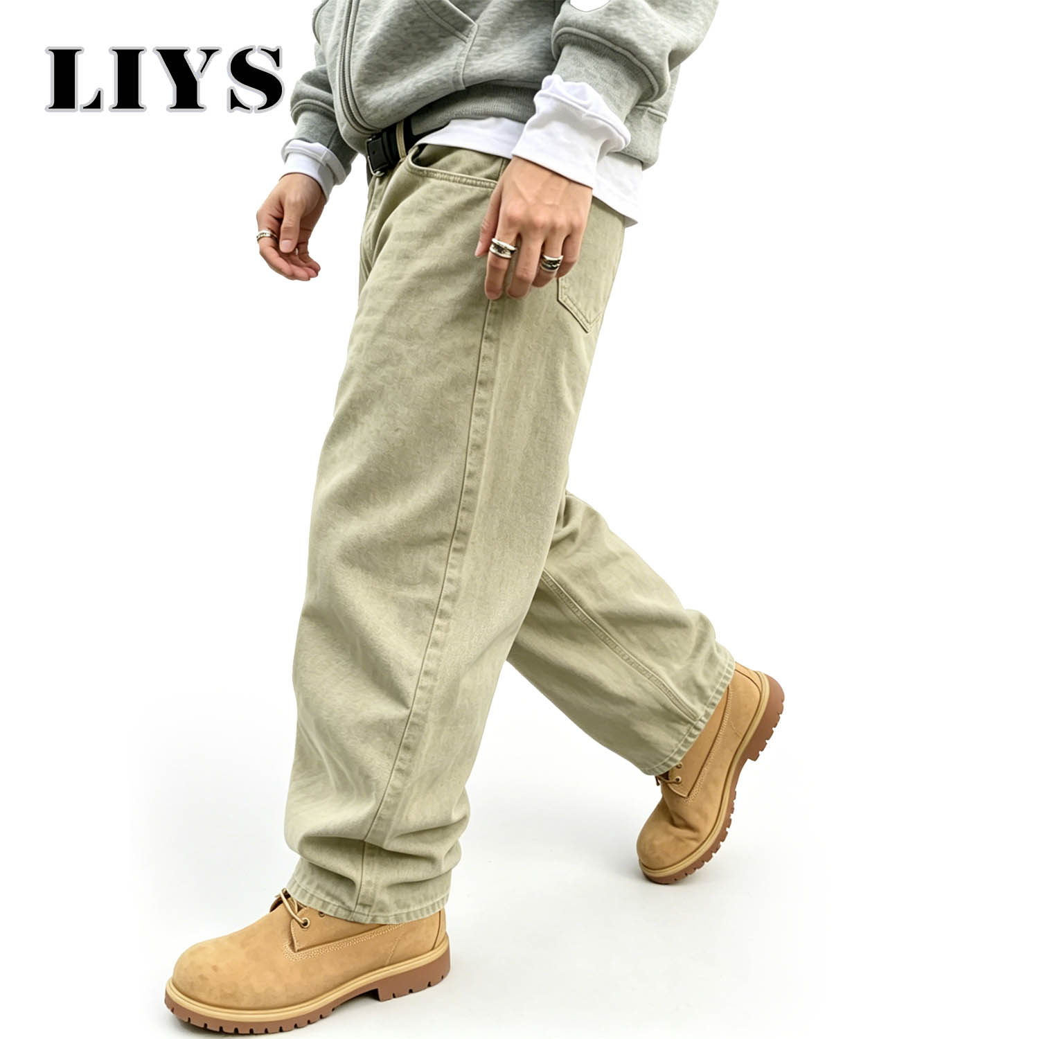 LIYS メンズ アメリカン レトロ ライト カーキ ワイド - Men'S Fashion Khaki Pants のレビューと価格